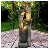 40-inch Outdoor Water Fountain Faux Stone Waterfall Features w/ Lights- Retail:$265.99