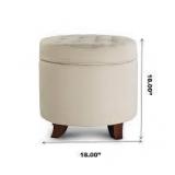 Enova Home Ivy 18 Inches Modern Linen Fabric Round Storage Ottoman For Living Room- Retail:$116.46