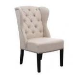 Abbyson Sierra Tufted Cream Linen Wingback Dining Chair- Retail:$408.99