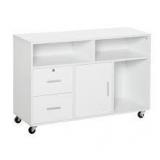 HOMCOM Printer Stand Home Office Mobile Cabinet Organizer Desktop with Caster Wheels, 2 Locking Breaks and Drawer, White- Retail:$179.99