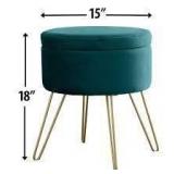 Round Velvet Storage Ottoman with Tray Top Table- Retail:$84.99