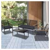 4-piece Black Wicker Cord Patio Furniture Sofa Conversation Set- Retail:$275.99