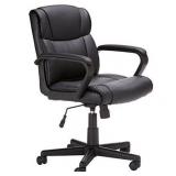 Basics Leather-Padded, Adjustable, Swivel Office Desk Chair with Armrest, Black