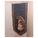 Fur pelts, tall wooden candle holder, cat table runner