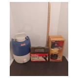 Coleman water jug, Weller soldering gun kit and Coleman gas lantern