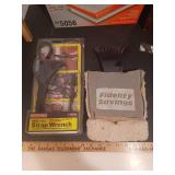 Jumper cables, dent remover tool, strap wrench, locks