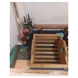 Misc garden, wood basket and shelf