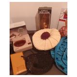 Angel windchimes, beaded purse, beret