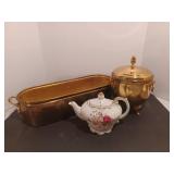 Brass pots and tea kettle