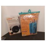 Sleeping bag NIB, poncho, battery charger, umbrella, lunch tote