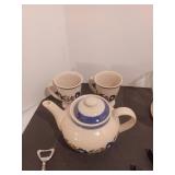 Covered baking dish, tea kettle, cross, wine opener and thimbles