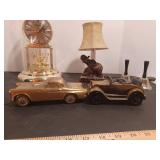 Clock, lantern, elephant light, bells, metal car banks