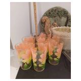 Squirrel steppingstone, planter, hanging basket, thermometer and floral glassware