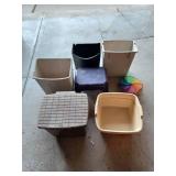 Trash cans and stepping stool