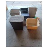 Trash cans and stepping stool