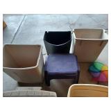 Trash cans and stepping stool