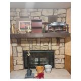 Everything but the mantle (fireplace tools, candles, planters, collector plates, shelves, wall decor, vases)