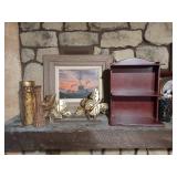 Everything but the mantle (fireplace tools, candles, planters, collector plates, shelves, wall decor, vases)