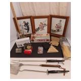 Grandfather lot, Norman rockwell framed pictures, games, grill set and more