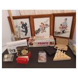 Grandfather lot, Norman rockwell framed pictures, games, grill set and more