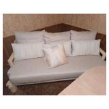 **RESERVE** MCM furniture (Sandstone Apricot) cushions in great condition, table has wear and tear (SEE PICTURES) 6 chairs all in good condition wheels function properly