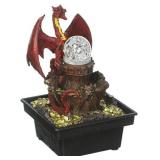 SKB family Red Dragon Tabletop Fountain LED light sculpture dragon castle medieval polyresin Plastic