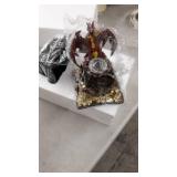 SKB family Red Dragon Tabletop Fountain LED light sculpture dragon castle medieval polyresin Plastic