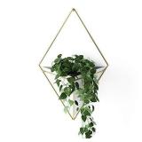 Umbra Trigg Hanging Planter Vase & Geometric Wall Decor Ceramic Container - Great For Succulent Plants, Air Plant, Mini Cactus, Faux Plants and More, Large, White/Brass