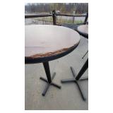 (2) Round Cherry Wooden Laminate Bar Height Tables W/ Metal Base