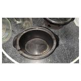 (2) Small Black Crocks W/ Glass Lids and Glassware