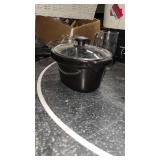 (2) Small Black Crocks W/ Glass Lids and Glassware