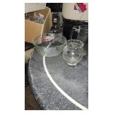 (2) Small Black Crocks W/ Glass Lids and Glassware