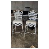 (2) White Unique Metal Bar Height Chairs