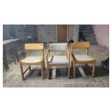 (3) Wooden Chairs W/ Gray Seats