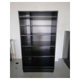 6 Tier Black Particle Board Display Shelving - Back Left Corner is Grooved for Wall