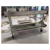 Stainless Steel Table with Backsplash on Casters (CONTENTS OF TABLE NOT INCLUDED)