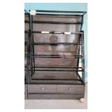 5 Tier Slanted Metal/ Particle Board Rack with Bottom Storage Drawers