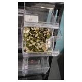 5 Tier Slanted Metal/ Particle Board Rack with Bottom Storage Drawers