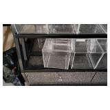 5 Tier Slanted Metal/ Particle Board Rack with Bottom Storage Drawers