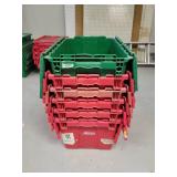 Lot of 6 Plastic Totes - Green and Red - Some of the Lids are Cracked or Damaged
