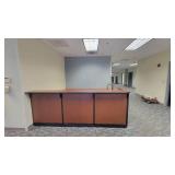 Woodem U Shaped Receptionist W/ Black Filing Cabinets