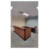 Woodem U Shaped Receptionist W/ Black Filing Cabinets