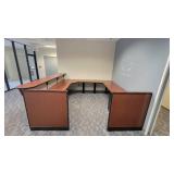 Woodem U Shaped Receptionist W/ Black Filing Cabinets