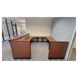 Woodem U Shaped Receptionist W/ Black Filing Cabinets