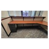 Woodem U Shaped Receptionist W/ Black Filing Cabinets