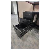 Woodem U Shaped Receptionist W/ Black Filing Cabinets