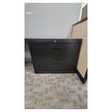 Woodem U Shaped Receptionist W/ Black Filing Cabinets