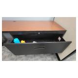 Woodem U Shaped Receptionist W/ Black Filing Cabinets