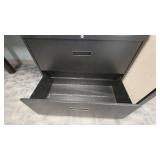 Woodem U Shaped Receptionist W/ Black Filing Cabinets