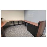 Woodem U Shaped Receptionist W/ Black Filing Cabinets